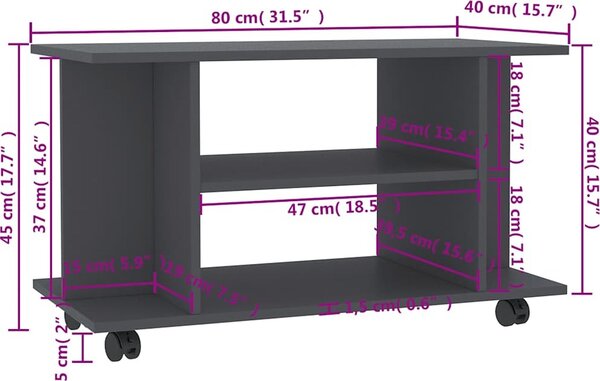 VidaXL TV stolek s kolečky 80 x 40 x 45 cm kompozitní dřevo [800193] Barva: Bílá