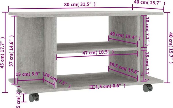 VidaXL TV stolek s kolečky 80 x 40 x 45 cm kompozitní dřevo [800193] Barva: Bílá
