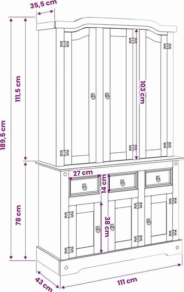 VidaXL Kredenc Corona 112 x 43 x 191,5 cm masivní mexická borovice [355086] Barva: Hnědá