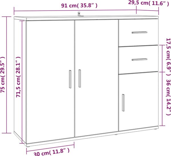 VidaXL Příborník 91 x 29,5 x 75 cm, konstrukční dřevo [823275] Barva: Černý dub