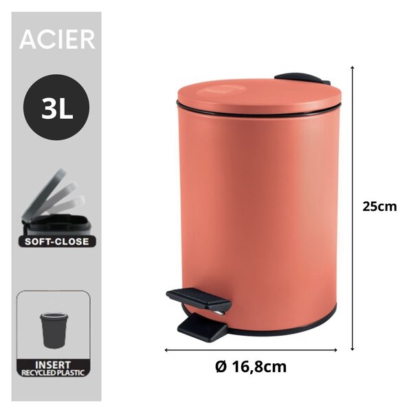 Spirella pedálový odpadkový koš ADELAR, matná terakota, ocel, 3 L