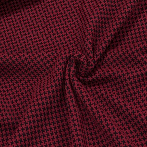 Směsový úplet 3368, vínovo-černá kohoutí stopa, š.150cm (látka v metráži)
