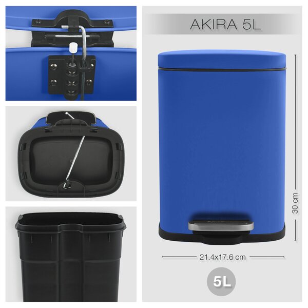 Spirella pedálový odpadkový koš AKIRA, královská modrá, ocel, 5 L
