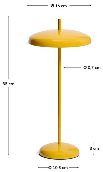 Kave Home Žlutá kovová nabíjecí LED lampa Porte