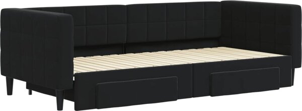 VidaXL Válenda s přistýlkou a zásuvkami 90 x 200 cm samet [3196741] Barva: Černá