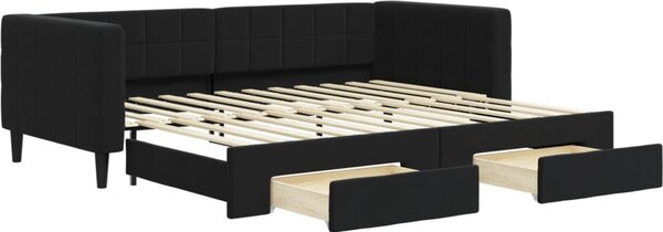 VidaXL Válenda s přistýlkou a zásuvkami 90 x 200 cm samet [3196741] Barva: Černá