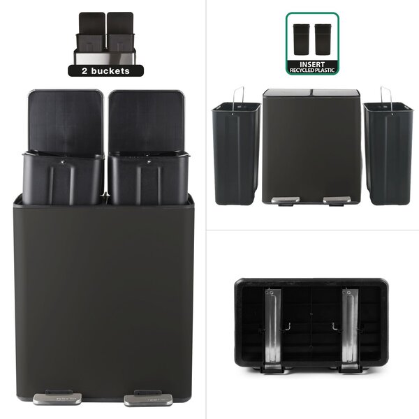 Spirella pedálový odpadkový koš na tříděný odpad ALIYA, matná černá, ocel, 2 x 20 L