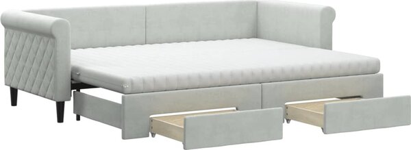 VidaXL Válenda s přistýlkou a zásuvkami 80 x 200 cm samet [3197836] Barva: světle šedá