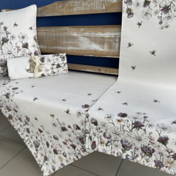 Tegatex Gobelínový ubrus chenille - kopretiny a včelky Velikost: 40*140 cm