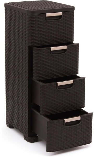 Tmavě hnědá plastová vysoká koupelnová skříňka 33x79 cm Rattan – Curver