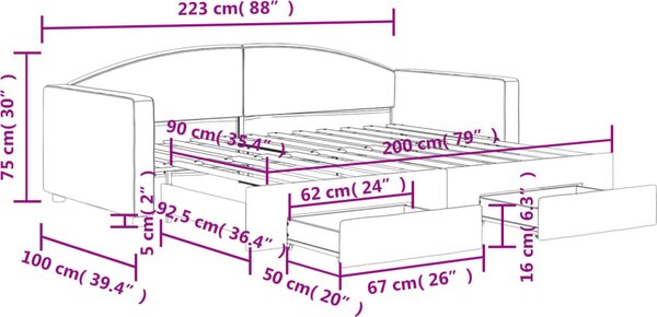 VidaXL Válenda s přistýlkou a zásuvkami 90 x 200 cm textil [3197228] Barva: Černá