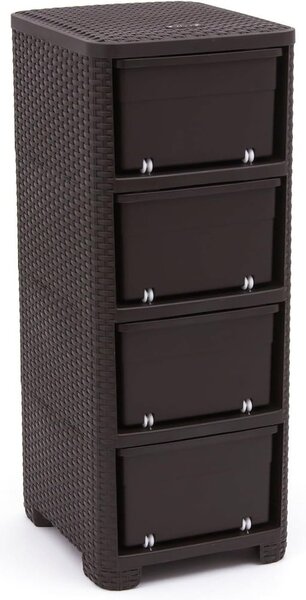 Tmavě hnědá plastová vysoká koupelnová skříňka 33x79 cm Rattan – Curver