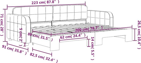 VidaXL Válenda s přistýlkou 80 x 200 cm samet [3196921] Barva: Tmavě šedá