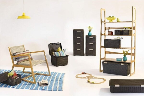 Tmavě hnědá plastová vysoká koupelnová skříňka 33x79 cm Rattan – Curver