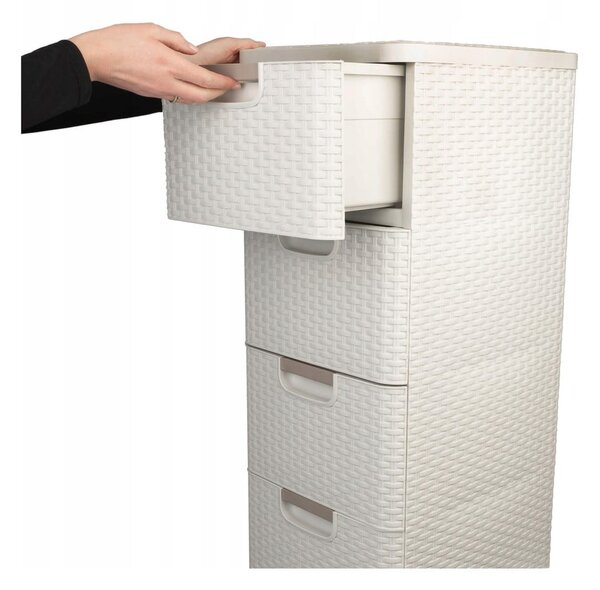 Krémová plastová vysoká koupelnová skříňka 33x79 cm Rattan – Curver