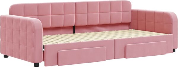 VidaXL Válenda s přistýlkou a zásuvkami 90 x 200 cm samet [3196977] Barva: Růžová
