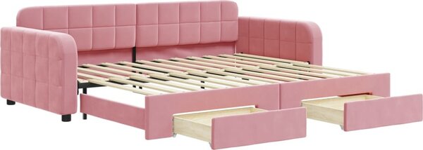 VidaXL Válenda s přistýlkou a zásuvkami 90 x 200 cm samet [3196977] Barva: Růžová