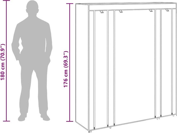 VidaXL Látková šatní skříň s přihrádkami a tyčemi 45x150x176 cm [240495] Barva: Černá