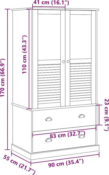 VidaXL Šatní skříň VIGO 90 x 55 x 170 cm masivní borové dřevo [353165] Barva: Hnědá