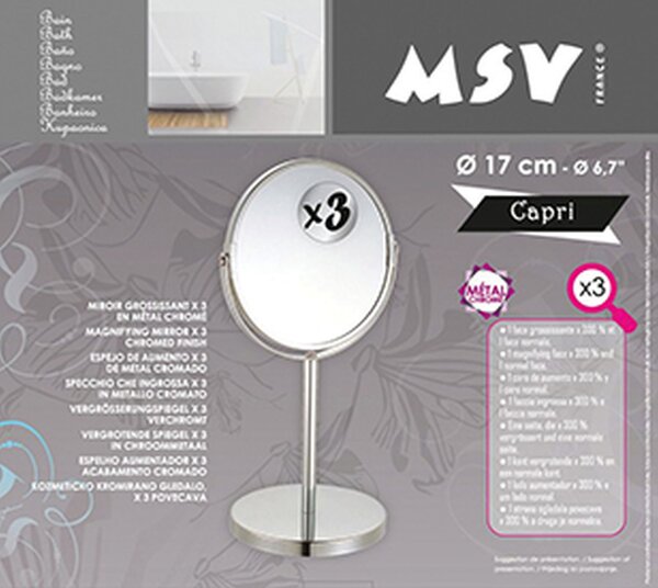 MSV kosmetické zvětšovací zrcátko CAPRI, chromovaná ocel, 17 cm