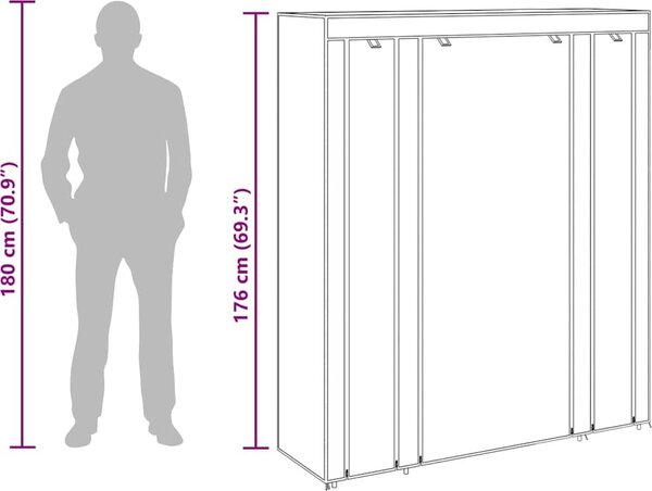 VidaXL Látková šatní skříň s přihrádkami a tyčemi 45x150x176 cm [240495] Barva: Černá