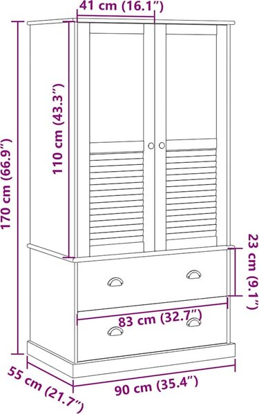 VidaXL Šatní skříň VIGO 90 x 55 x 170 cm masivní borové dřevo [353165] Barva: Hnědá
