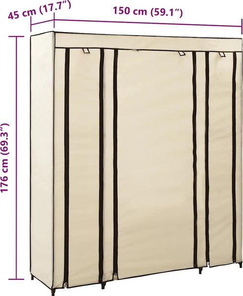 VidaXL Šatní skříň s přihrádkami a tyčemi 150x45x176 cm textil [282435] Barva: krémová