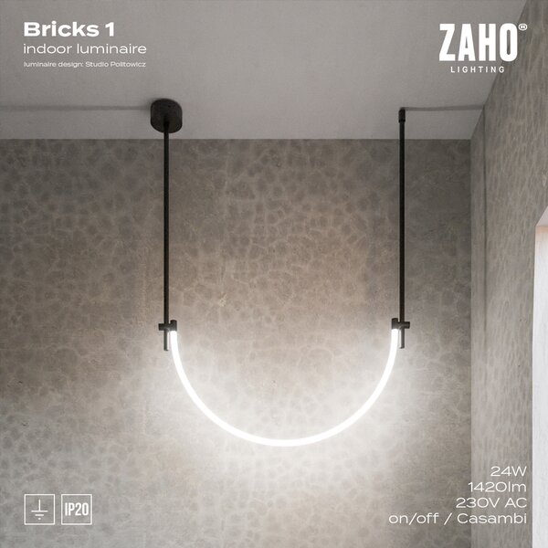 ZAHO Závěsné LED svítidlo BRICKS 1, d. 110 cm, 24W Barva: Bílá, Teplota světla: 3000K - teplá bílá, Stmívání, řízení: ON/OFF (bez stmívání)