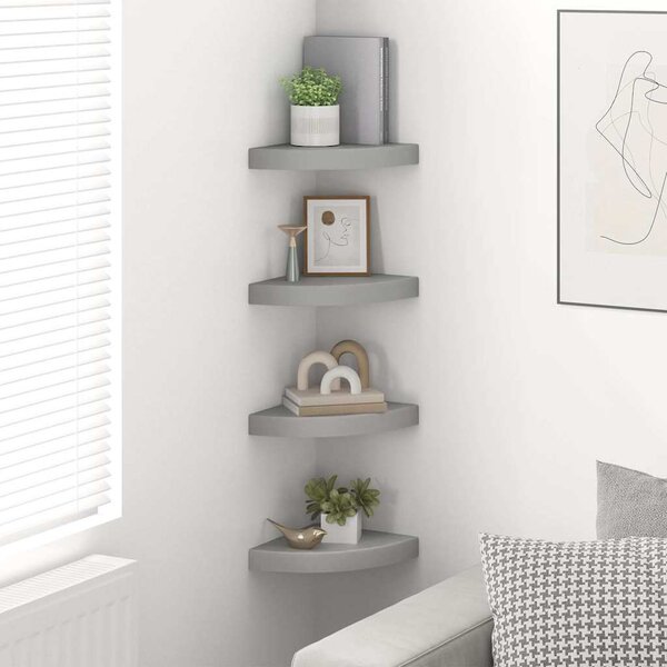 VidaXL Nástěnné rohové police 4 ks 25 x 25 x 3,8 cm MDF [323903] Barva: Betonová šedá