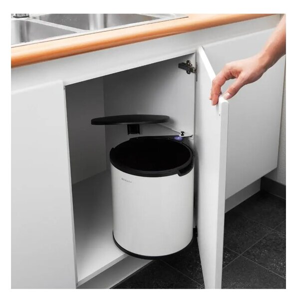 Bílý vestavný ocelový odpadkový koš 15 l – Brabantia