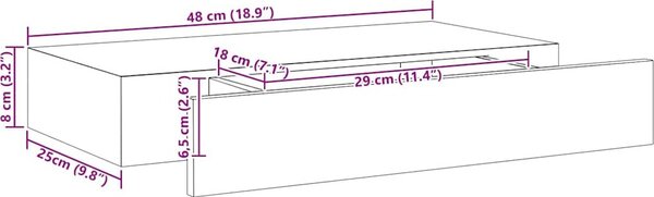 VidaXL Plovoucí nástěnná police se zásuvkou černá 48 x 25 x 8 cm [288205]