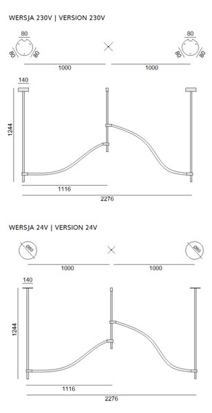 ZAHO Závěsné LED svítidlo BRICKS 2, d. 227,6 cm, 45W, 24V DC Barva: Bílá, Teplota světla: 3000K - teplá bílá, Stmívání, řízení: ON/OFF (bez stmívání)
