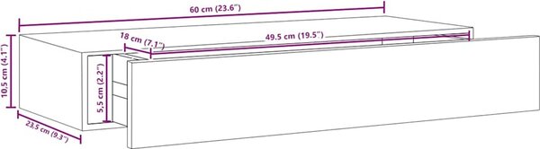 VidaXL Nástěnné police se zásuvkou 2 ks 60 x 23,5 x 10 cm MDF [330262] Barva: Černá