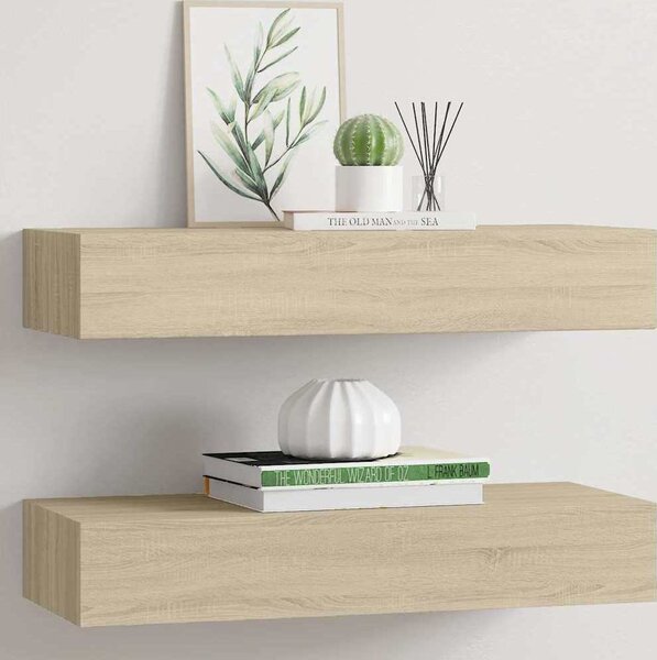 VidaXL Nástěnné police se zásuvkou 2 ks 60 x 23,5 x 10 cm MDF [330262] Barva: Černá