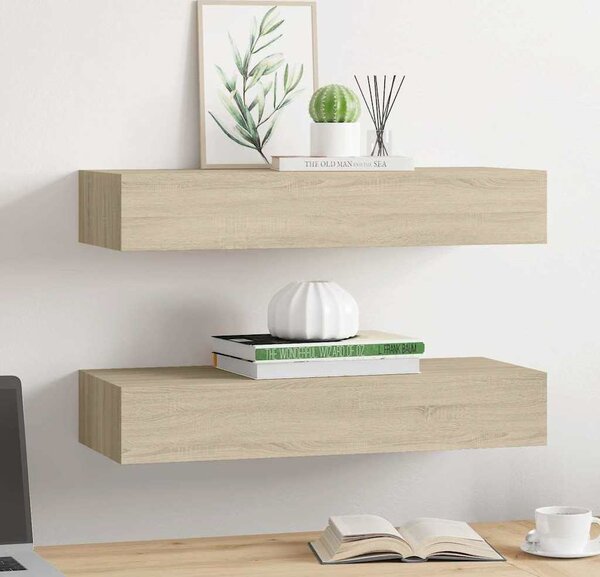 VidaXL Nástěnné police se zásuvkou 2 ks 60 x 23,5 x 10 cm MDF [330262] Barva: Černá
