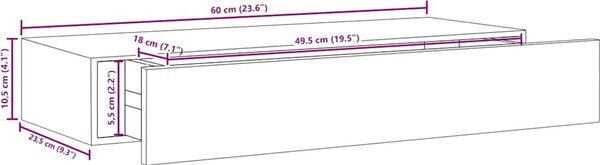 VidaXL Nástěnná police se zásuvkou 60 x 23,5 x 10 cm MDF [330259] Barva: Dub a bílá