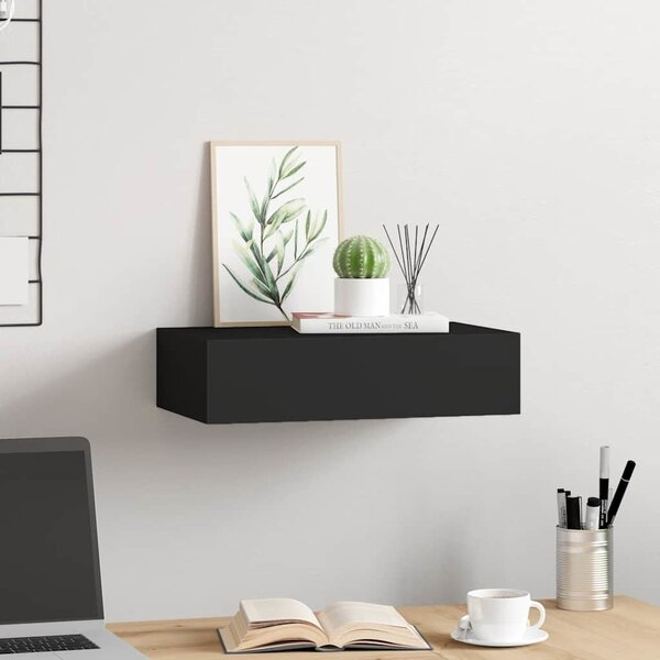 VidaXL Nástěnná police se zásuvkou 40 x 23,5 x 10 cm MDF [330243] Barva: Černá