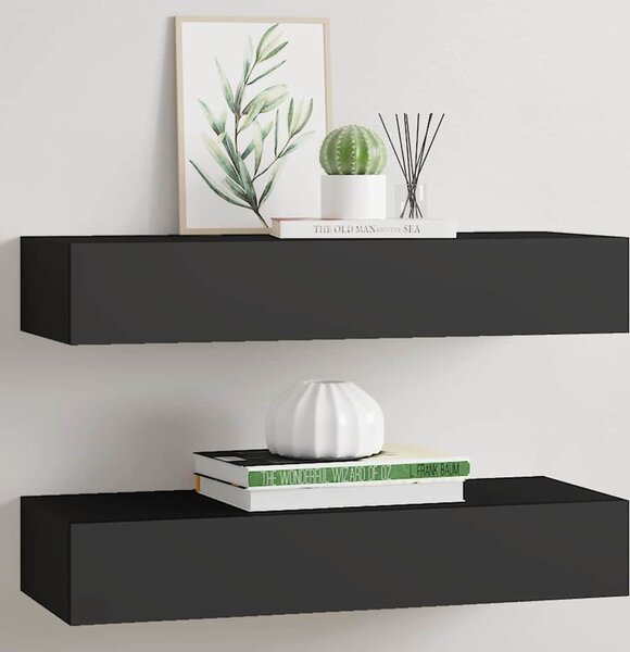 VidaXL Nástěnné police se zásuvkou 2 ks 60 x 23,5 x 10 cm MDF [330262] Barva: Černá