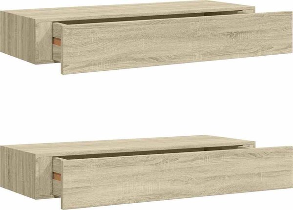 VidaXL Nástěnné police se zásuvkou 2 ks 60 x 23,5 x 10 cm MDF [330262] Barva: Černá