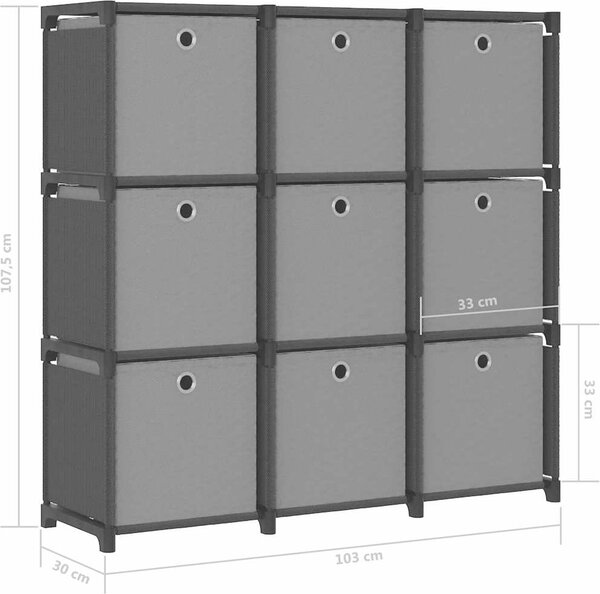 VidaXL Výstavní police 9 přihrádek s boxy 103x30x107,5 cm textil [322613] Barva: Šedá