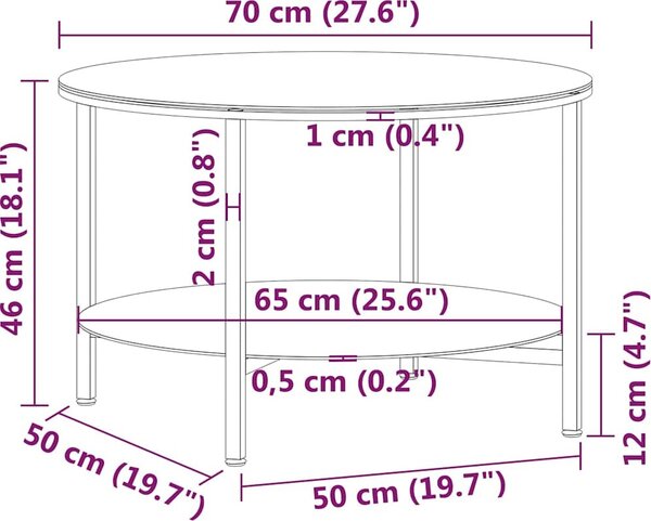 VidaXL Čajový stolek černý a bílý mramor 70 cm tvrzené sklo [331618] Barva: Černá a průhledná