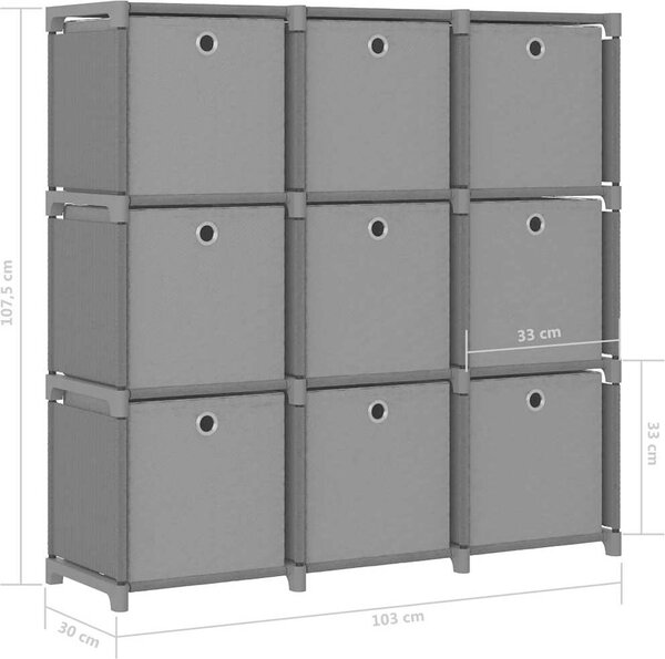 VidaXL Výstavní police 9 přihrádek s boxy 103x30x107,5 cm textil [322613] Barva: Šedá