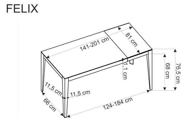 Halmar Rozkládací jídelní stůl FELIX 141(201)x81 šedý mramor/černá