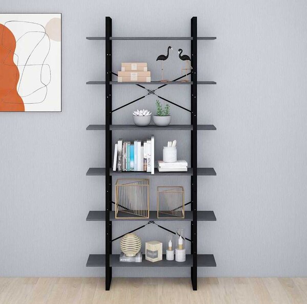 VidaXL Vysoký regál 100 x 30 x 210 cm masivní borové dřevo [806566] Barva: Šedá
