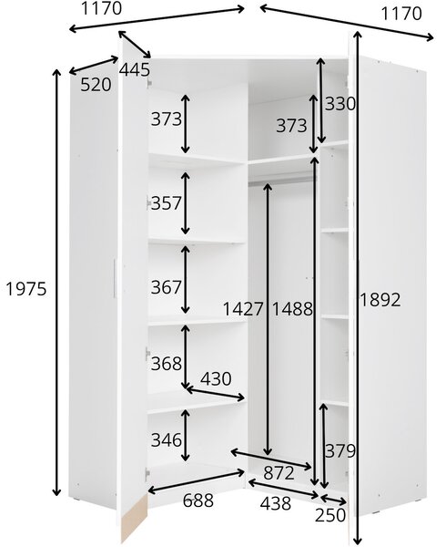 Rohová skříň 117cm PARMA 06 dub wellington