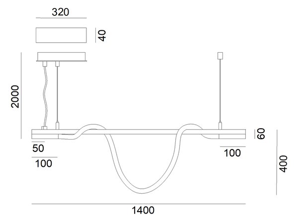 ZAHO Závěsné LED svítidlo SPRITZER, 34W, d. 140 cm Barva: Černá, Teplota světla: 3000K - teplá bílá, Stmívání, řízení: ON/OFF (bez stmívání)