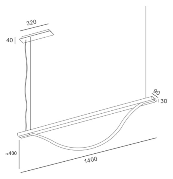 ZAHO Závěsné LED svítidlo SPRITZER 2, 34W, d. 140 cm Barva: Černá, Teplota světla: 3000K - teplá bílá, Stmívání, řízení: ON/OFF (bez stmívání)