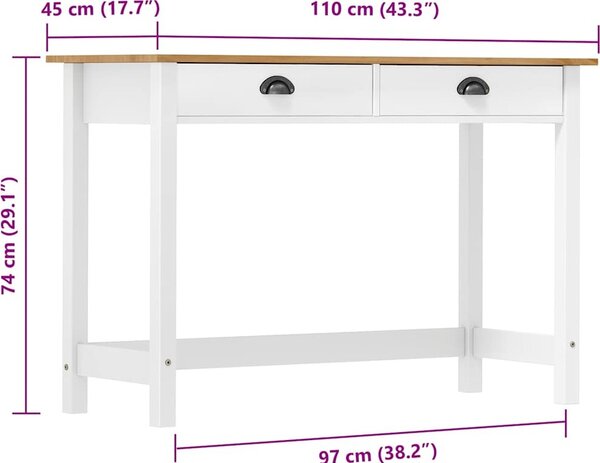 VidaXL Konzolový stolek Hill 2 zásuvky 110x45x74 cm borové dřevo [288991] Barva: Hnědá