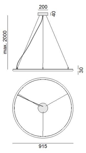 ZAHO Závěsné LED svítidlo SHADOW, 45W, ø 915 mm Barva: Bílá, Teplota světla: 3000K - teplá bílá, Stmívání, řízení: ON/OFF (bez stmívání)