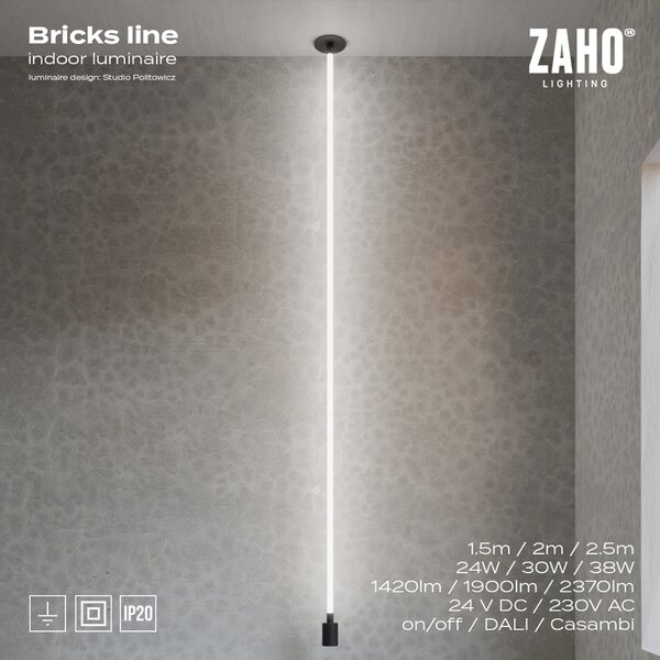 ZAHO Závěsné LED svítidlo BRICKS LINE, 24W, v. 150 cm Barva: Bílá, Teplota světla: 3000K - teplá bílá, Stmívání, řízení: ON/OFF (bez stmívání)